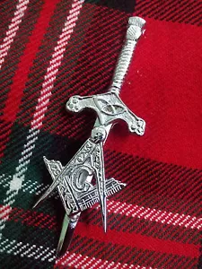 Pin de falda escocesa masónica TC acabado cromado 3,5"/Highland pasador falda escocesa masónico + empuñadura de cardo - Imagen 1 de 3