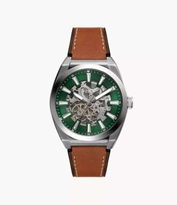 Reloj automático Fossil ME3261 Everett para hombre correa de cuero esfera verde esqueleto Foto 1 de 2