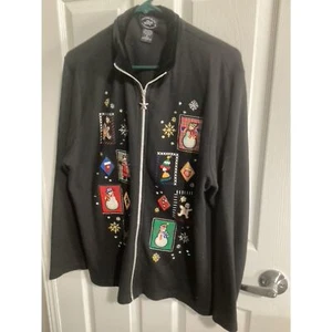 womens Moving Bleu full zip christmas sweater XL black VTG - Picture 1 of 1