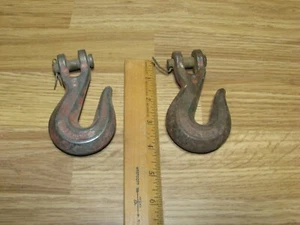 2 Vintage Grab Chain Hook Logging USA Antique 3/8 forged high test - Picture 1 of 10