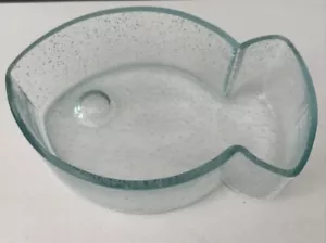 Blue Fish Shaped Bowl Bubble Glass Goldfish Cracker Snacking Dish - Picture 1 of 9