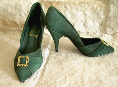 BOMBAS/CIERRES METÁLICOS VINTAGE AÑOS 80 RUSH HOUR EXPRESS GAMUZA VERDE ~ TALLA 7B ~ NUEVO SIN CAJA Foto 1 de 4