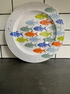MULTICOLOR MELAMINE FISH PLATES / SET OF 4 / 10 7/8" / NWOT / SO CUTE! - Picture 1 of 2