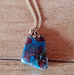 Vintage Gold Filled Chain Polished Turquoise Necklace Gemstone Pendant 1" Blue - Picture 1 of 6