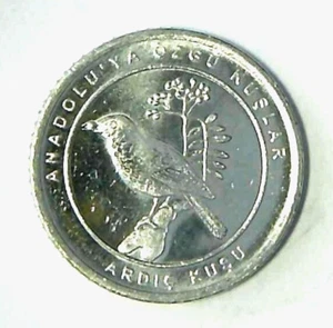 2020 Turkey Coin 1 kurus Song Thrush Bird Perched on Branch Wildlife Animal - Picture 1 of 2
