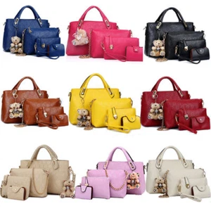 4PCS/Set Women Lady Leather Shoulder Bag Handbag Satchel Clutch Coin Purse Lot - Picture 1 of 95