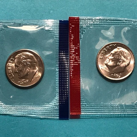 2003 P&D  Roosevelt Dimes  Mint Cello Unc   FREE SHIP Cover