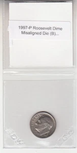 Moneda de diez centavos Roosevelt 1997-P desalineada troquel anverso central error variedad MAD - Imagen 1 de 2