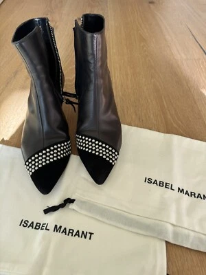 Isabel Marant Botines de Cuero Negro con Gamuza y Puntera Tachonada Talla 38 Foto 1 de 4