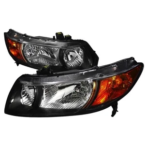 For 06-11 Honda Civic FA FG Black Headlights Amber Reflector 2 Door Coupe - Picture 1 of 2