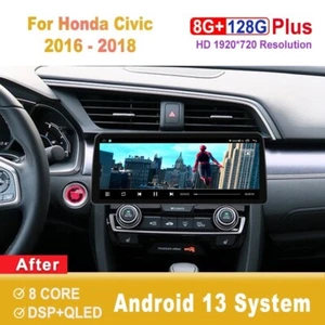 Civic 12.3 inch Screen Android Car Radio For Honda Civic 2016-2018 Head Unit - Picture 1 of 7