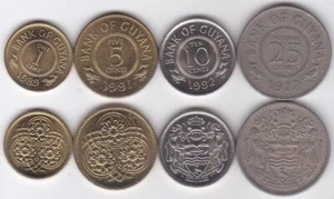 Guyana - set 4 coins 1 5 10 25 Cents 1977 - 1992 aUNC / XF+ Lemberg-Zp - Picture 1 of 1