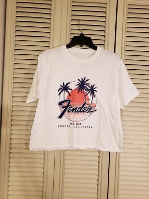 NEW Fender Guitar Corona CA White Crop Cut T-Shirt Women’s S/M Short Sleeve NWT! - Image 1 of 4