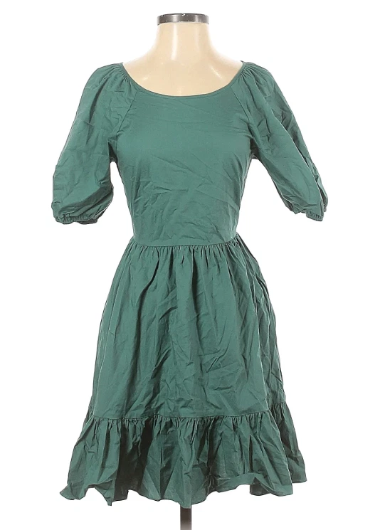 Vestido Peter Som Colectivo Verde Manga Abullonada Nivel Abierto Abierto Atrás Mini 6 Foto 1 de 2