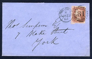 GB Queen Victoria 1862 COVER 1d Red LONDON to YORK VFU - Picture 1 of 2