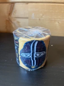 Small Swazi African Candle With A Tribal Mask Pattern - Picture 1 of 2