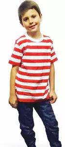 Kids Children Boys Short Sleeve Striped T Shirt School Top Book Week Fancy Dress - Picture 1 of 3