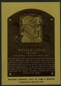 BILL KLEM Umpire BASEBALL HALL OF FAME METALLIC PLAQUE CARD ~1 of 1000 issued~ - Picture 1 of 2