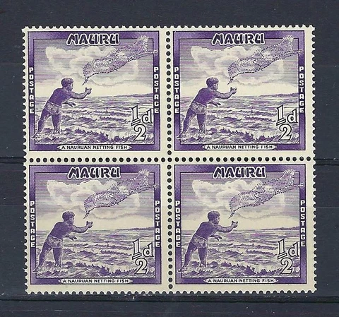 Nauru 1954 Sc# 39 Casting Throw net fishing Netting fish GB colony block 4 MNH Cover