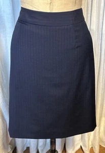 J.Crew Original Fit Womens Dark Navy/stripe  Straight Wool Knee L Skirt Sz4 Used - Picture 1 of 12