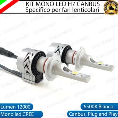 KIT LED H7 6500K FULL CANBUS XENON 12000LM LUMEN MONO LED MONOLED X LENTICOLARE - Immagine 1 di 4