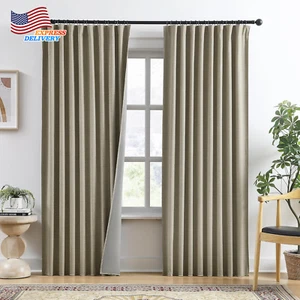 Light Taupe Blackout Linen Blend Curtains 2 Panels Set 70X84 Inch NEW - Picture 1 of 9