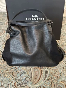 Coach Black Suede & Leather Edie Turn Lock Shoulder Bag 57647 - Picture 1 of 5