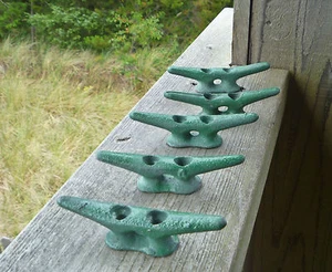 4" CLEAT Green Lot-5 Galvanized Chock Boat Ship Dock CLEATS Sailboat Hardware - Picture 1 of 12
