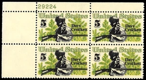 DAVY CROCKETT US 1330 AMERICAN FOLKORE ISSUE MXF 5c STAMP PLATE BLOCK WITH MOUNT - Picture 1 of 3