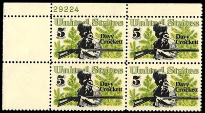 DAVY CROCKETT US 1330 AMERICAN FOLKORE ISSUE MXF 5c STAMP PLATE BLOCK WITH MOUNT - Image 1 of 3