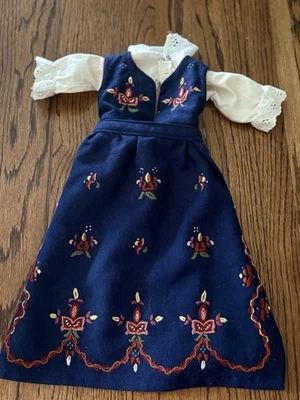 Autêntico traje folclórico norueguês Bunad para boneca grande 33 polegadas bordado de lã - Imagem 1 de 4