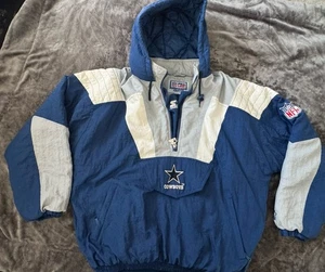 Dallas Cowboys Starter Charger 1/2 Zip Pull Over Jacket - Blue White Gray - Picture 1 of 18