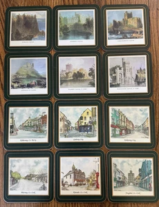 Juego de 12 posavasos vintage con respaldo de corcho tema de ubicación borde verde IRLANDA - Imagen 1 de 5
