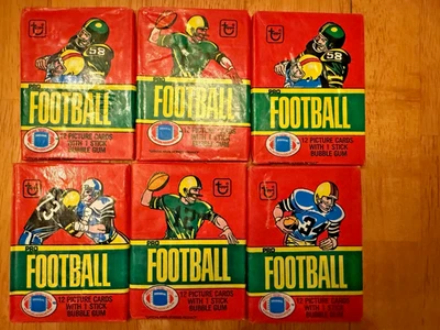 (6) 1980 Topps Football Wax Pack Sealed Phil Simms RC Rookie - Image 1 of 3