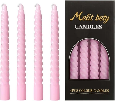 8 Inch Pink Spiral Taper Candles Set of 4 Pack Tapered Candle, Tall Candlesticks - Image 1 of 4