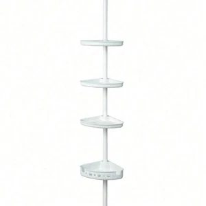 Corner Shelf For Shower Storage, Adjustable Steel Shower Rod Holder, 3 Shelves, - Picture 1 of 7