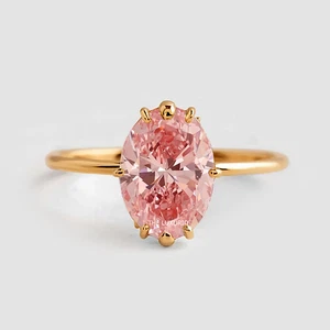Anillo de Diamantes Elegante Rosa Intenso Oro Amarillo 14K 2.15 Ct IGI Laboratorio Cultivado Corte Ovalado - Imagen 1 de 10