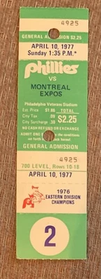 4/10/77 Mike Schmidt Hr 132 Full Ticket -Philadelphia Phillies Vs Montreal Expos - Image 1 of 2