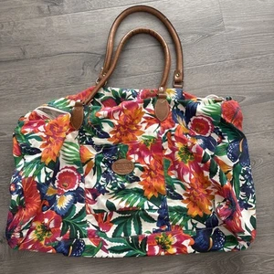Vintage 90s GITANO Large Travel Duffel Bag Weekender Tote Canvas Floral Carry On - Picture 1 of 11