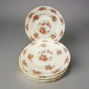 KAISERLICH CHINA VINTAGE ESSTELLER ROSA ROSEN SET MIT FÜNF 22K GOLD RÄNDER - Bild 1 von 4