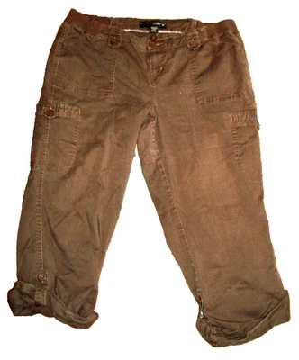 Calça utilitária vintage Venezia tamanho 20 STRETCH Crop Cargo Capri MARROM 6- bolsos Y2K - Imagem 1 de 4