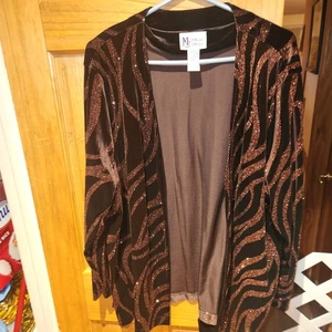 Vintage Womens Sz 2X Maggie Sweet Long Sleeve Velvet Open Front Jacket Cardigan - Picture 1 of 5