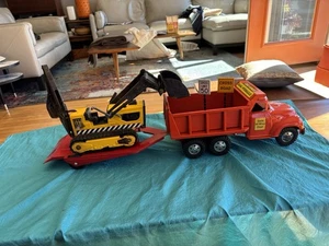 1957 Tonka Big Mike Dual Hydraulic Dump Truck State Hi-Way W/Signs/Tilt Trailer - Picture 1 of 16