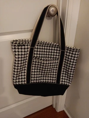 Lands End Bolso de Hombro Negro Blanco Pata de Gallo Bolso de Lona a Cuadros Foto 1 de 4