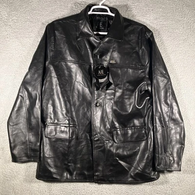Armani Exchange Collezioni Faux Leather Car Coat Mens XL Black Flap Pockets - Image 1 of 4