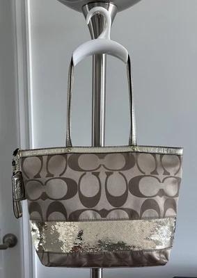 Bolso de Mano Coach Jacquard Signature Vintage Nuevo sin Etiquetas con Lentejuelas Doradas Y2K F17574 Foto 1 de 4