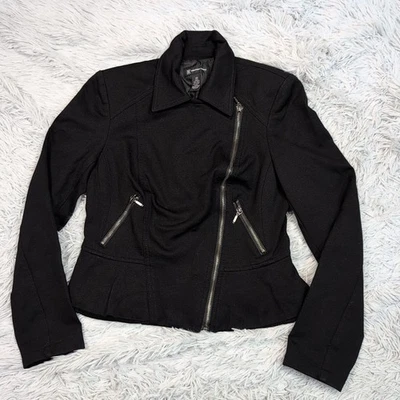 Inc 夹克女式 XS 黑色外套摩托不对称拉链口袋柔软舒适 — 第 1/4 张图片
