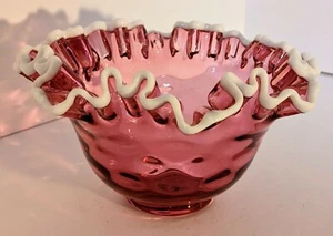 Antique Victorian Cranberry Blown Glass Honeycomb Pattern White Crest Double... - Picture 1 of 7