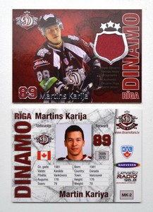 2009-10 KHL Dinamo Riga Jersey Card #MK-2 Martin Kariya