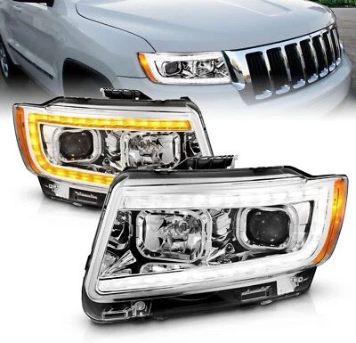 FOR 2011-2013 Jeep Grand Cherokee Switchback LED Sequential Chrome Headlights - Image 1 of 4